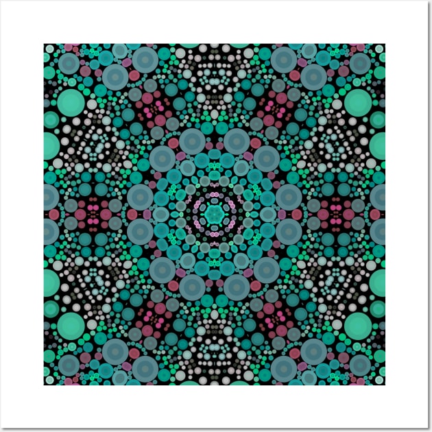 Dot Mandala Flower Blue Green and Red Wall Art by WormholeOrbital